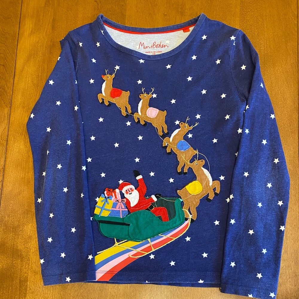Mini Boden Long Sleeve Festive Christmas shirt size 7/8